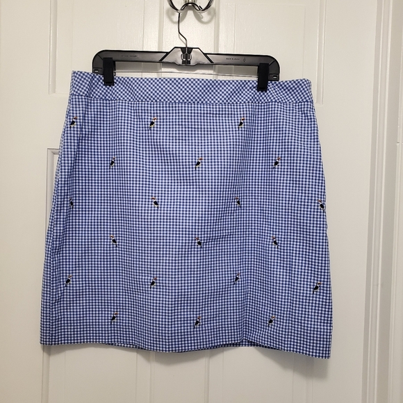 NWT Talbots Gingham Cotton Canvas Parrot Print Skirt Sze 16 Retail $79.50 Preppy - Picture 1 of 9